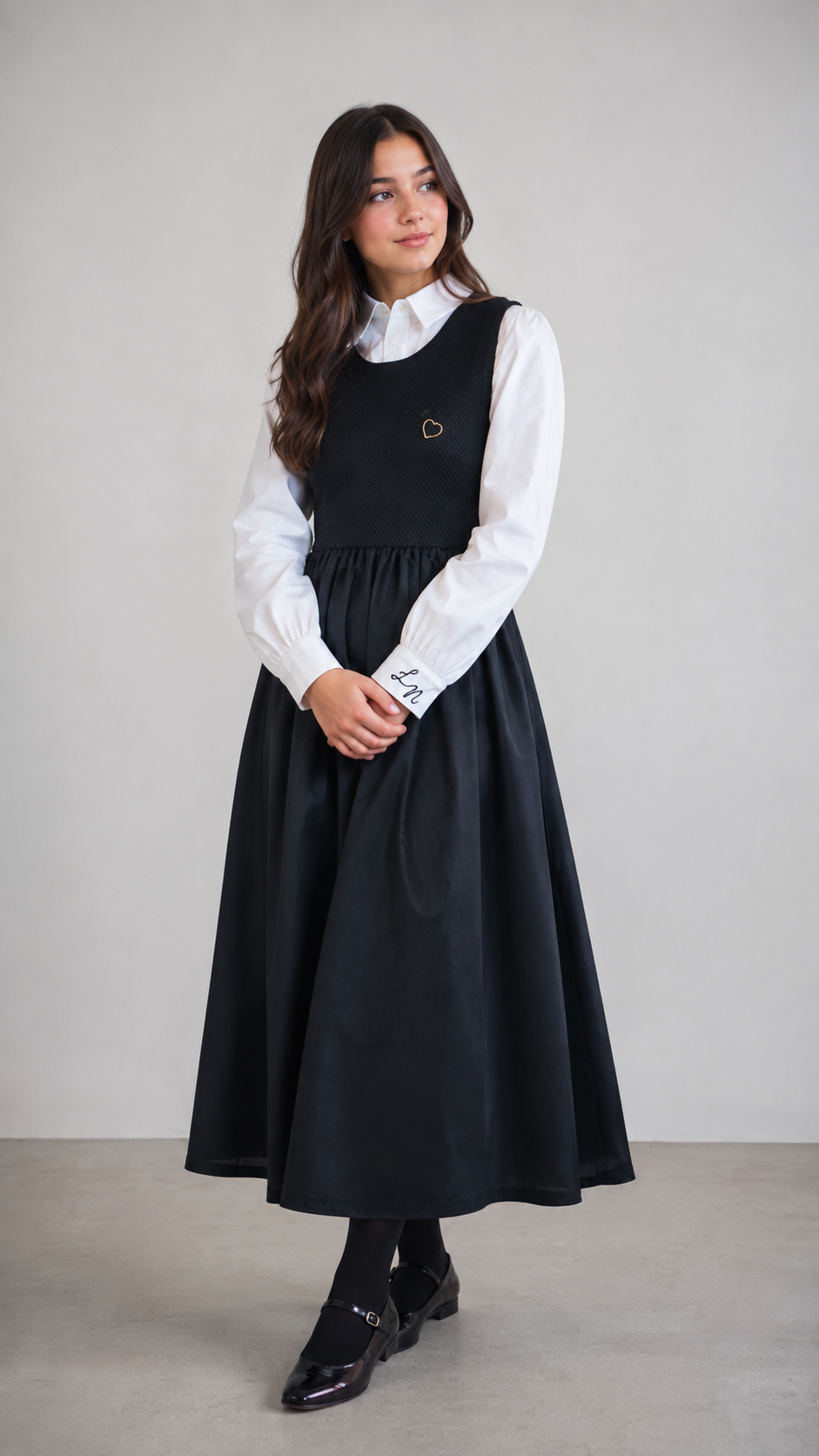 La Nina Tie Black Jumper &amp; Logo Pleat Shirt