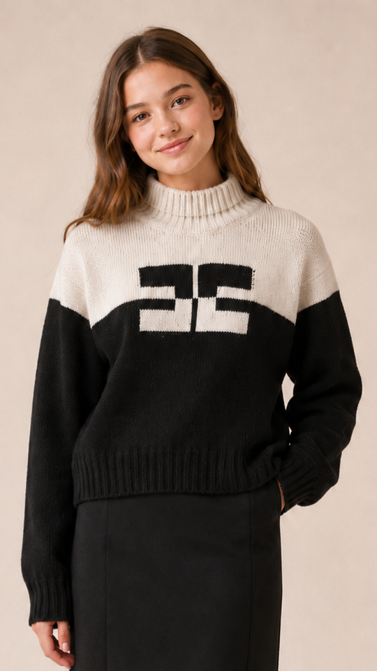 Elisabetta Franchi Two Tone Sweater With Double Logo