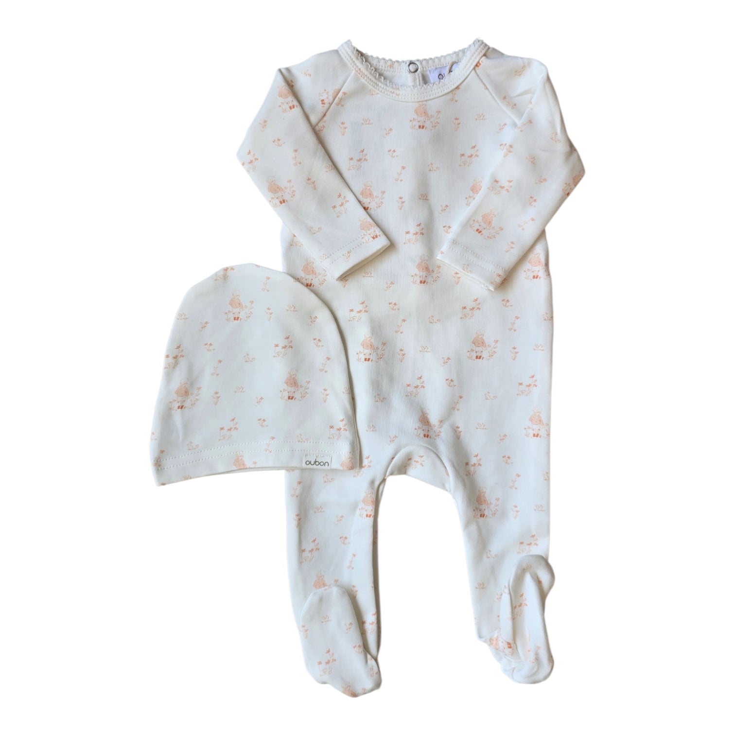 Oubon Pink Forest Print Footie + Hat