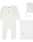 Noggi Red Embroidery Lil Love Footie Set