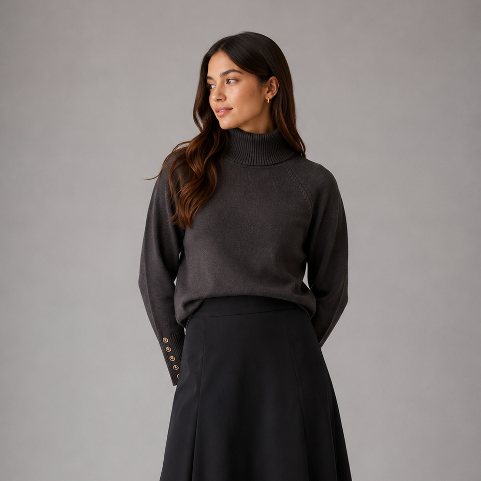 Hev And Bloom Brown Turtleneck With Sleeve Buttons