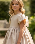 Pompomme Beige Tulle Bow Detail Dress