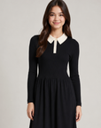 Froo Style Black Knit Collar Teen Maxi