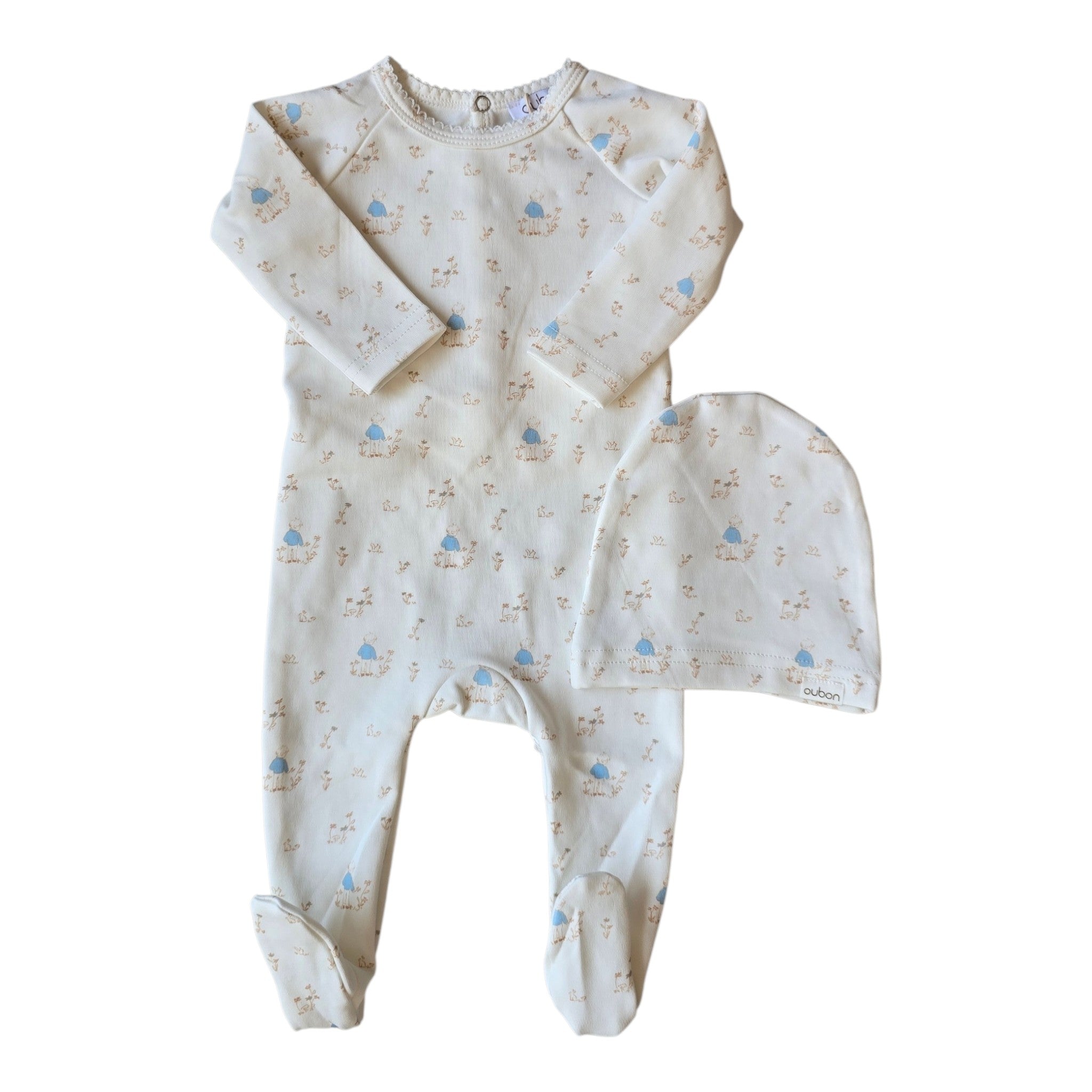 Oubon Blue Forest Print Footie + Hat