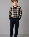 Sweet Threads Brown Plaid Crew Sweater
