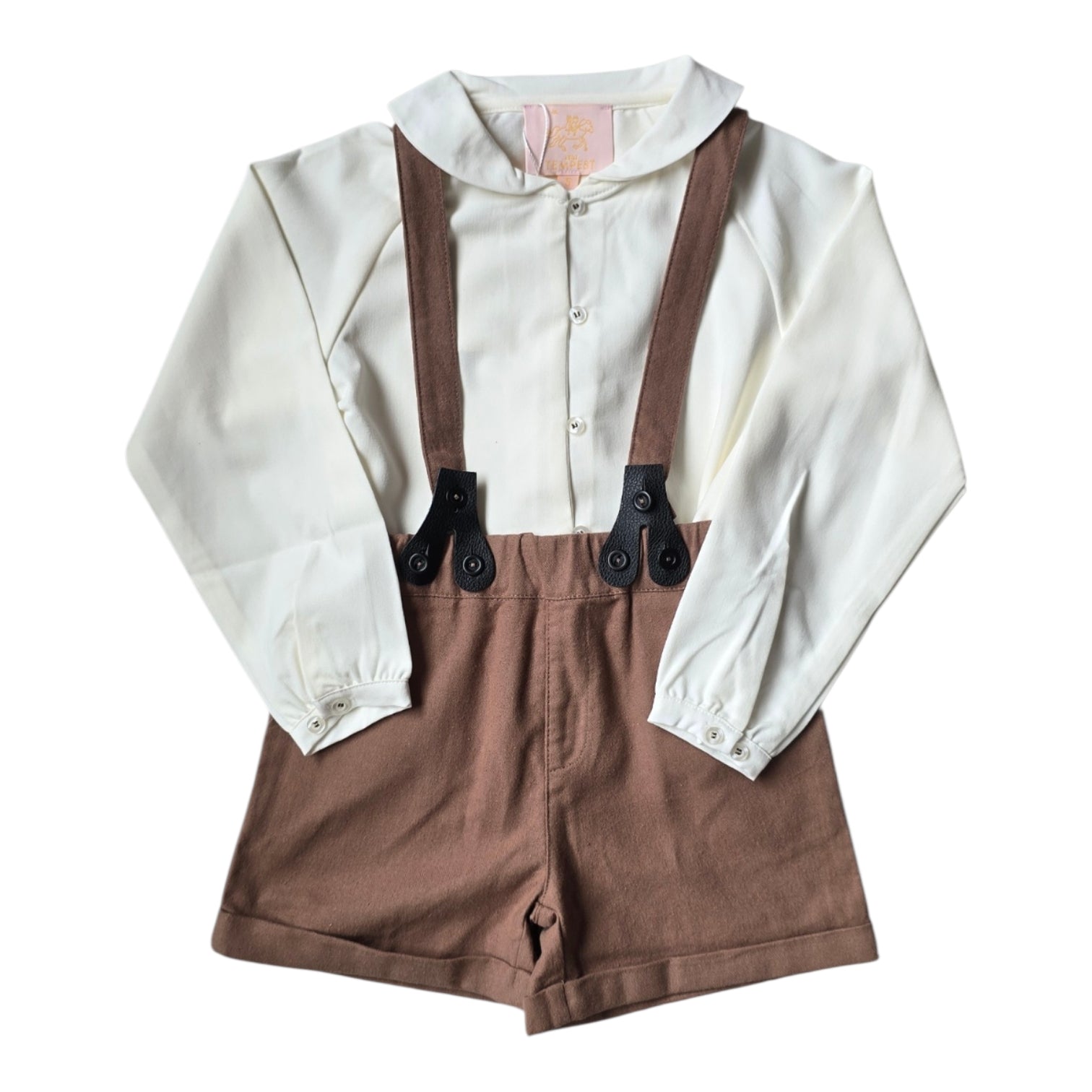 Little Tempest Beige Boys Suspender Short Set