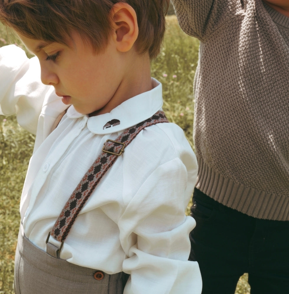 Calla Lili Taupe Boys Suspender Shirt Set