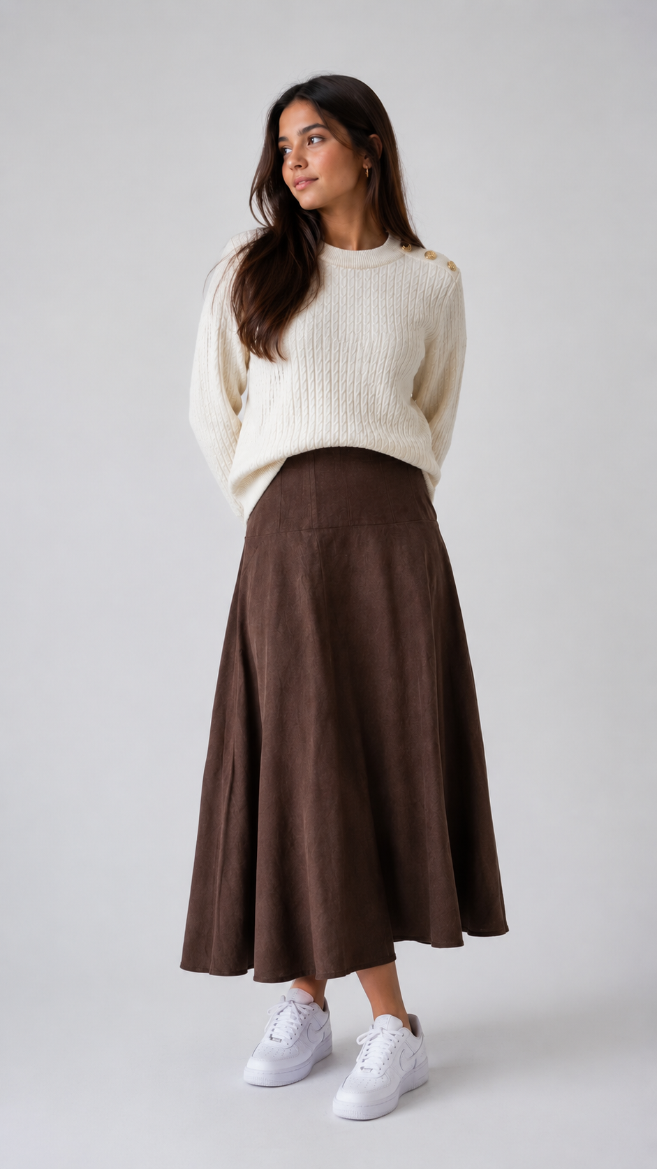 Degree Brown Topstitched Suede Skirt