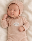 Lilette Dusty Pink Velour Patch Footie + Hat