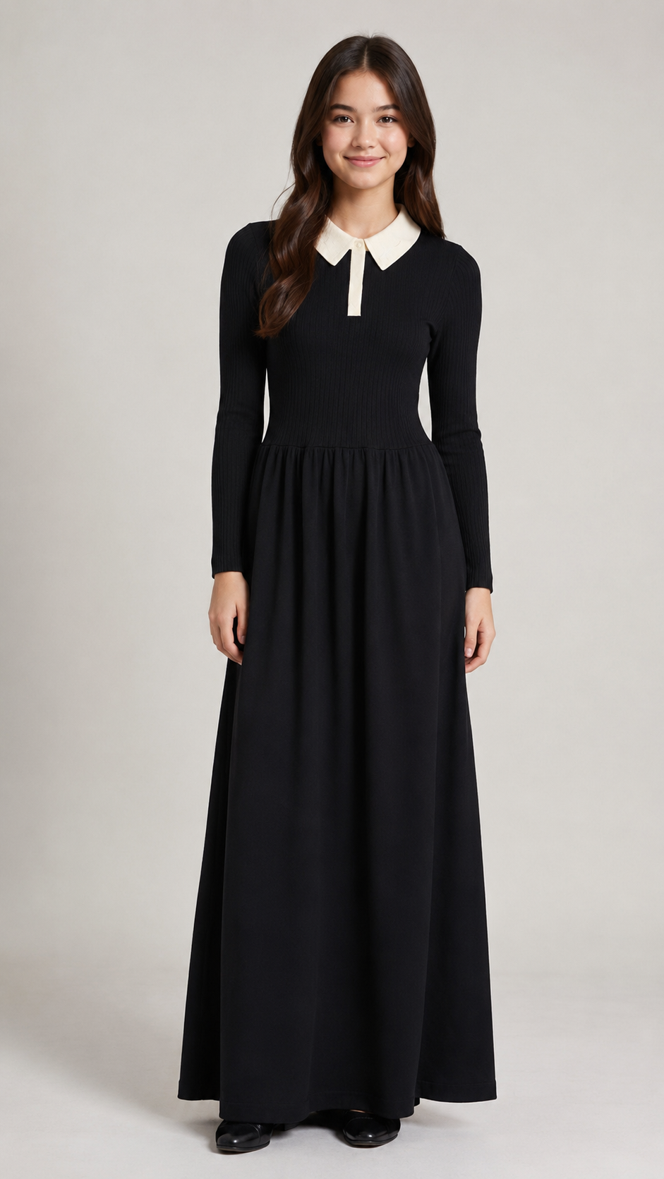 Froo Style Black Knit Collar Teen Maxi