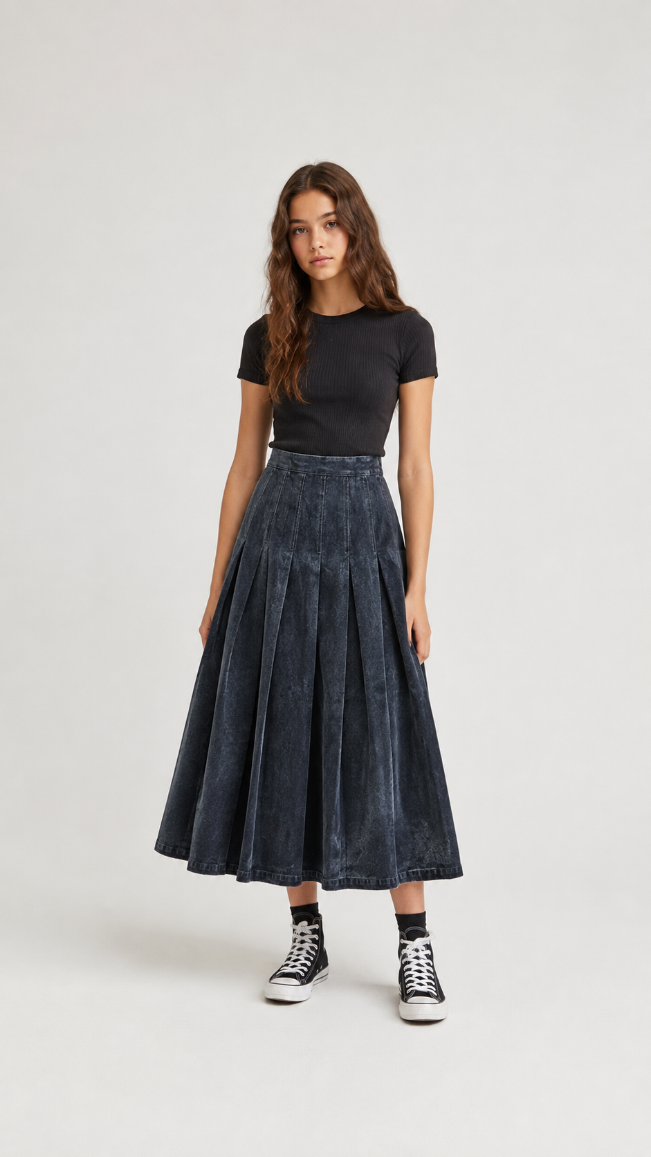 Hev And Bloom Grey Corduroy Midi Pleat Skirt