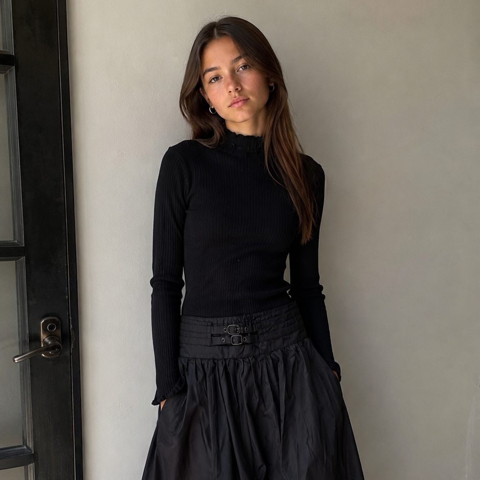 Byke Black Taffeta Skirt Set