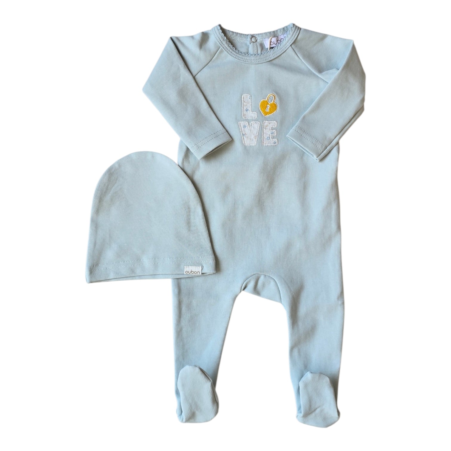 Oubon Blue Love Patchwork Footie + Hat