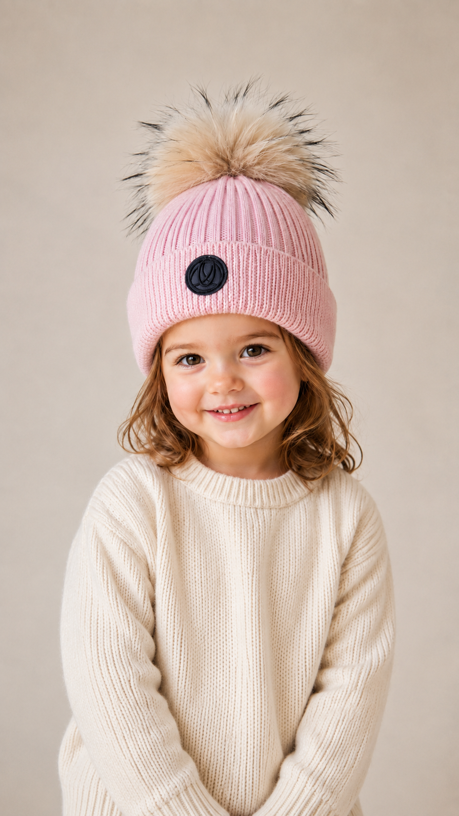 Ellabee Pink Fox Pompom Hat