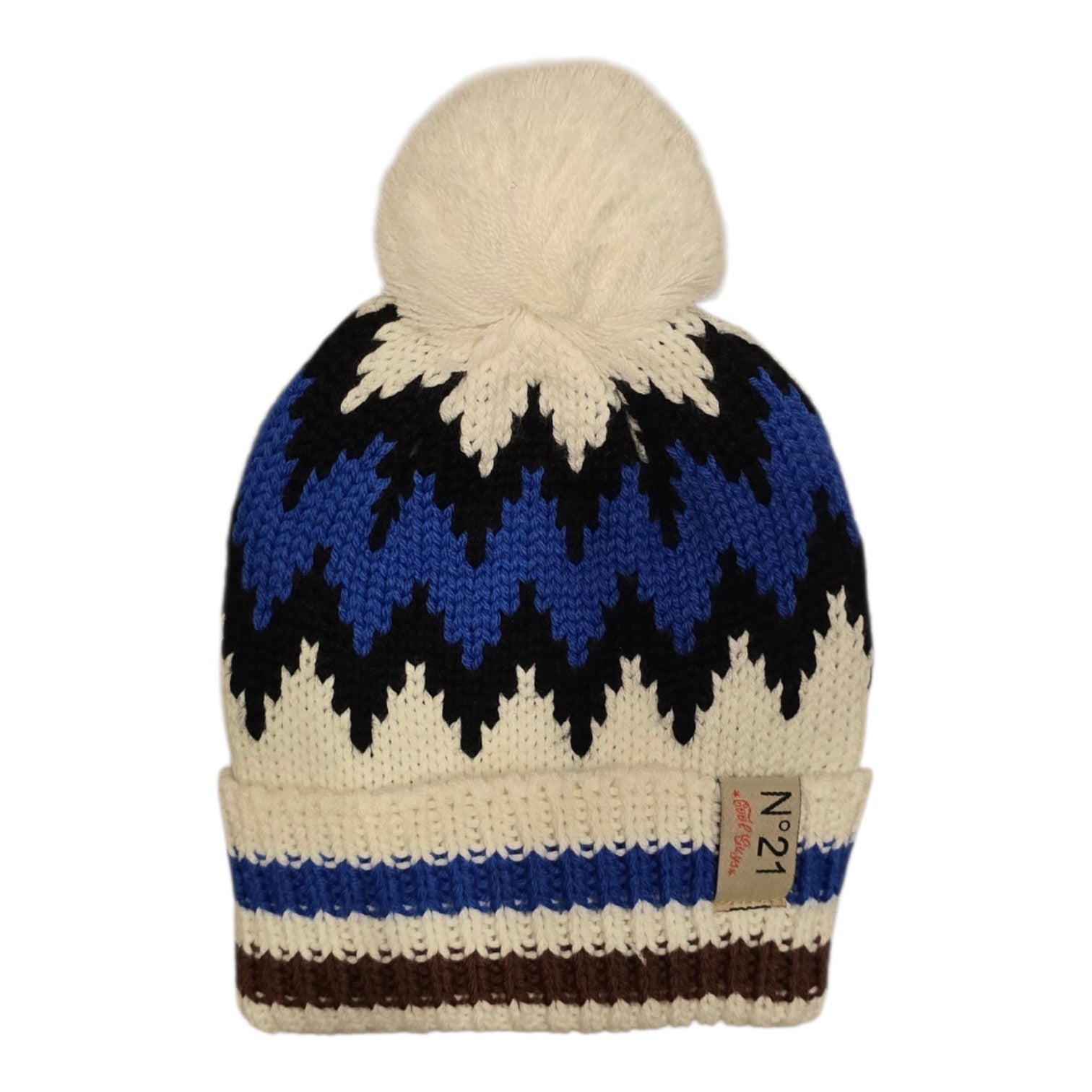 No21 Off White Chevron Knit Pom Pom Hat