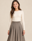 Tangerine Plaid Pleated Midi Cotton Skirt