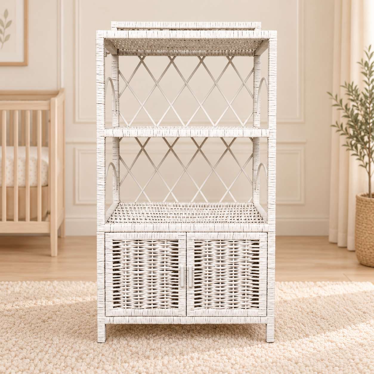 Wicker Square Cabinet With Doors