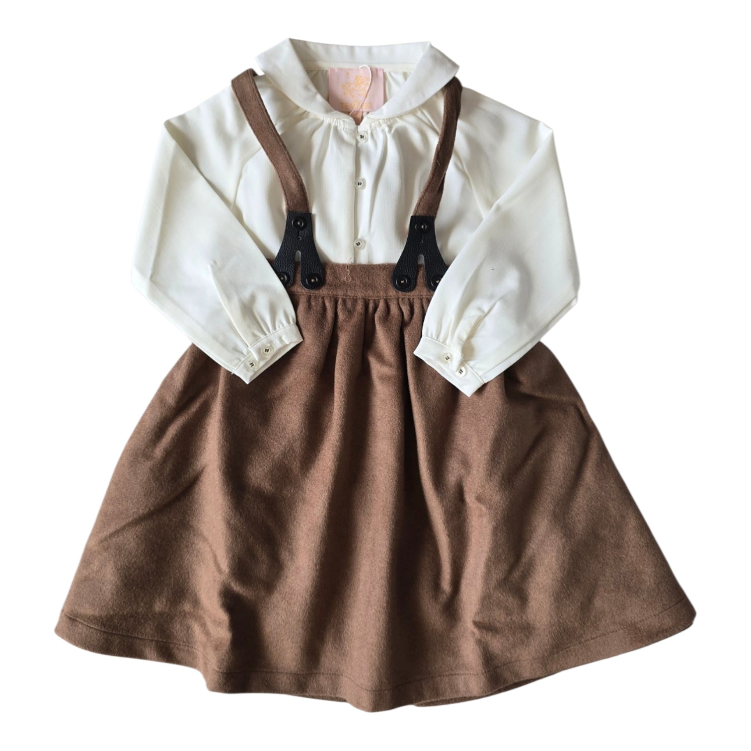 Little Tempest Beige Wool Suspender Skirt