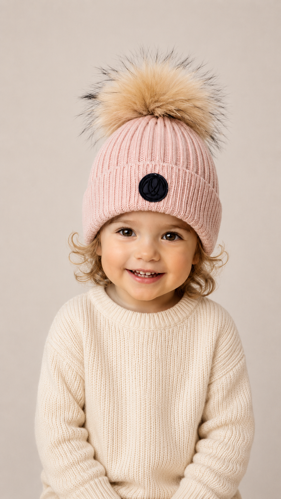 Ellabee Pale Pink Fox Pompom Hat