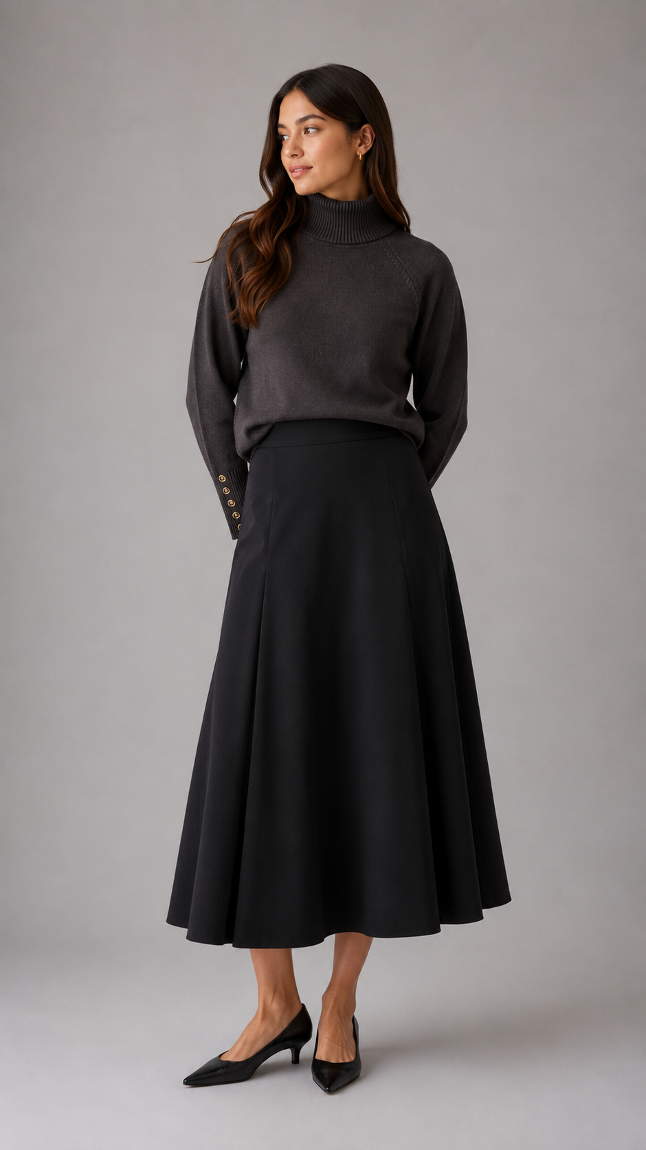 Hev And Bloom Brown Turtleneck With Sleeve Buttons