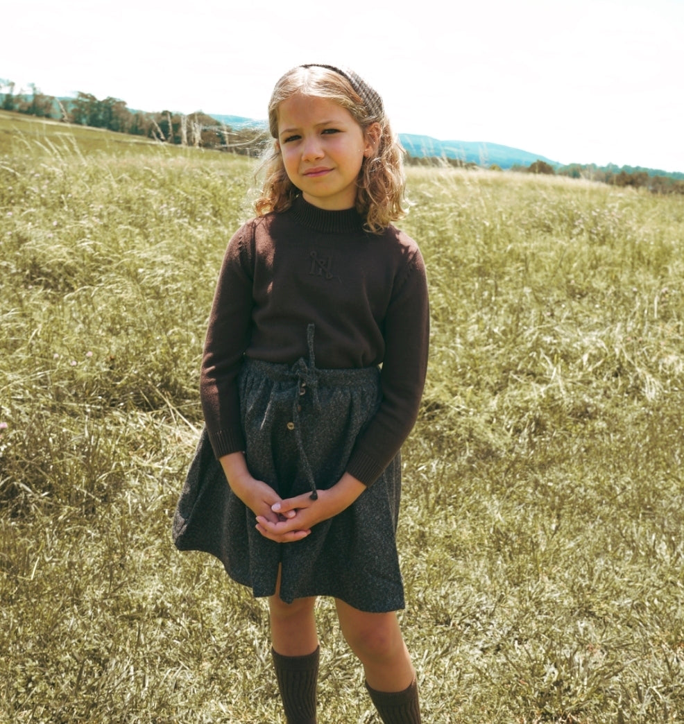 Calla Lili Grey/Brown Tweed Skirt With Drawstring