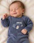 Lilette Off Navy Stitched Graphic Velour Footie + Hat