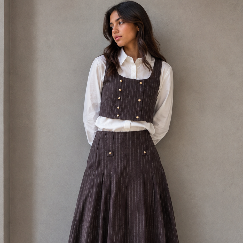 La Nina Teen Pinstripe Wool Vest Set