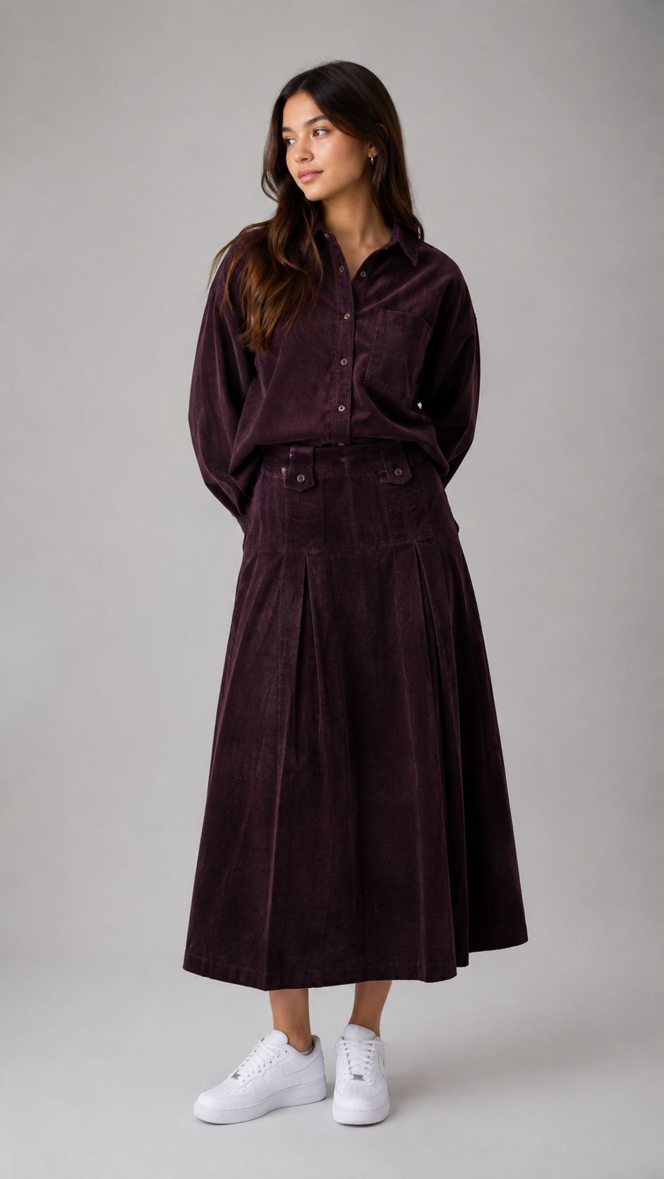 Degree Burgundy Front Pocket Detail Corduroy Skirt