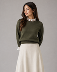 Hev And Bloom Olive Lace Neck Knit Top