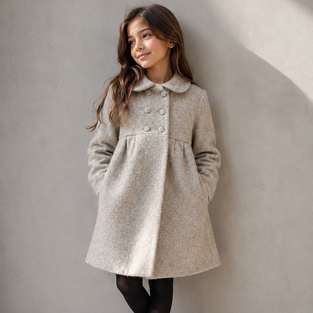 La Nina Girls Cream Wool Logo Coat