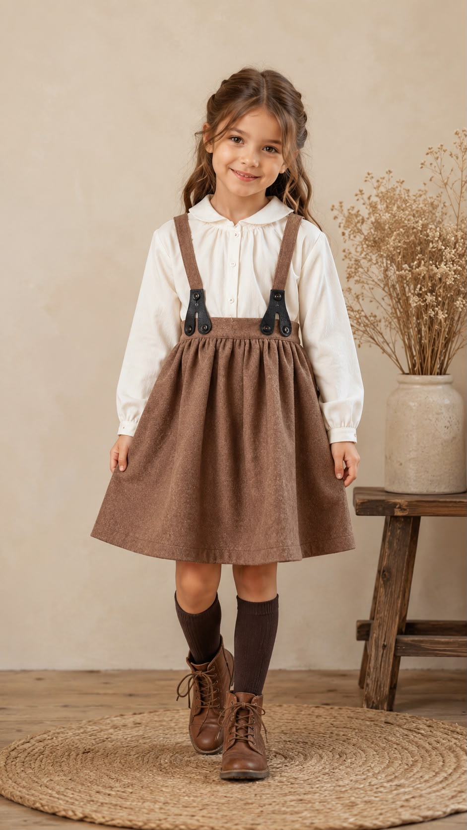 Little Tempest Beige Wool Suspender Skirt