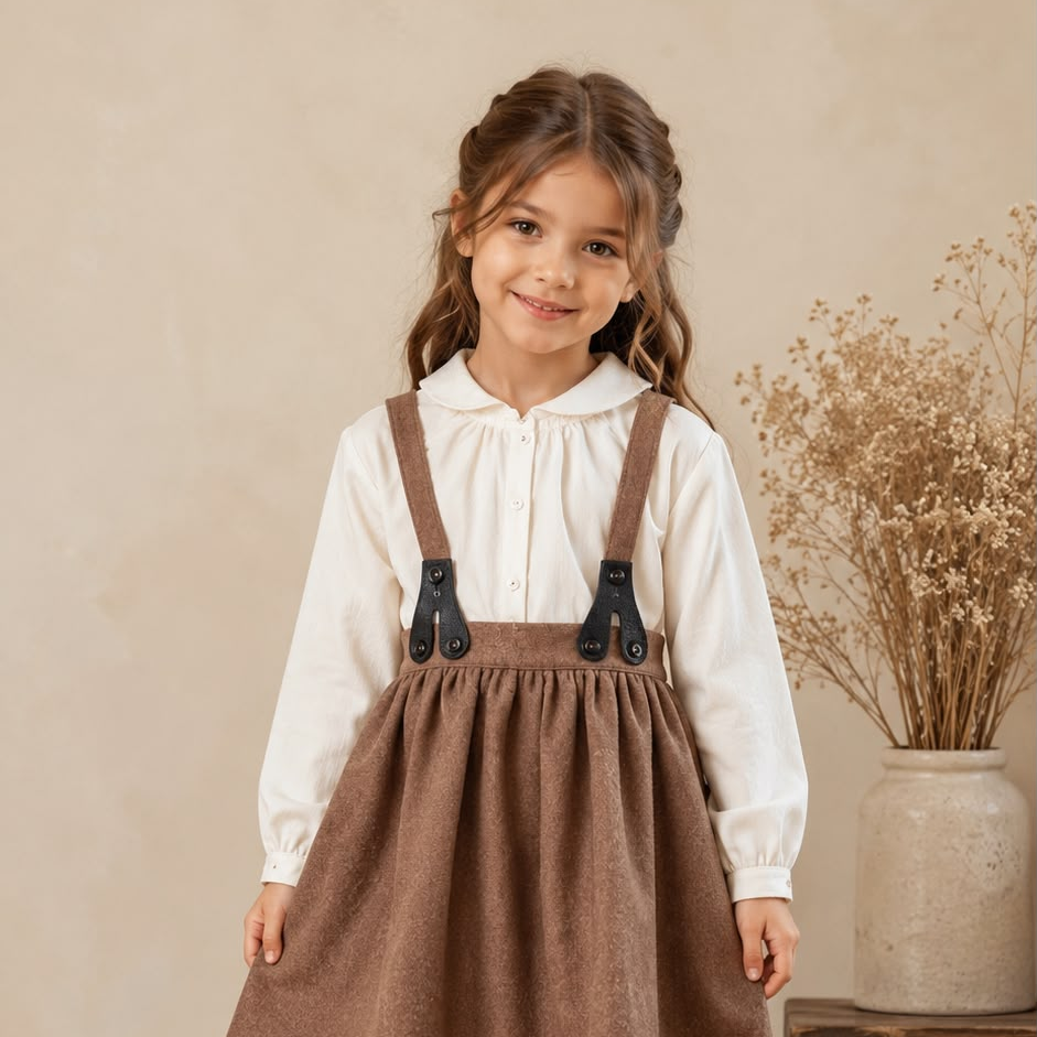 Little Tempest Beige Wool Suspender Skirt