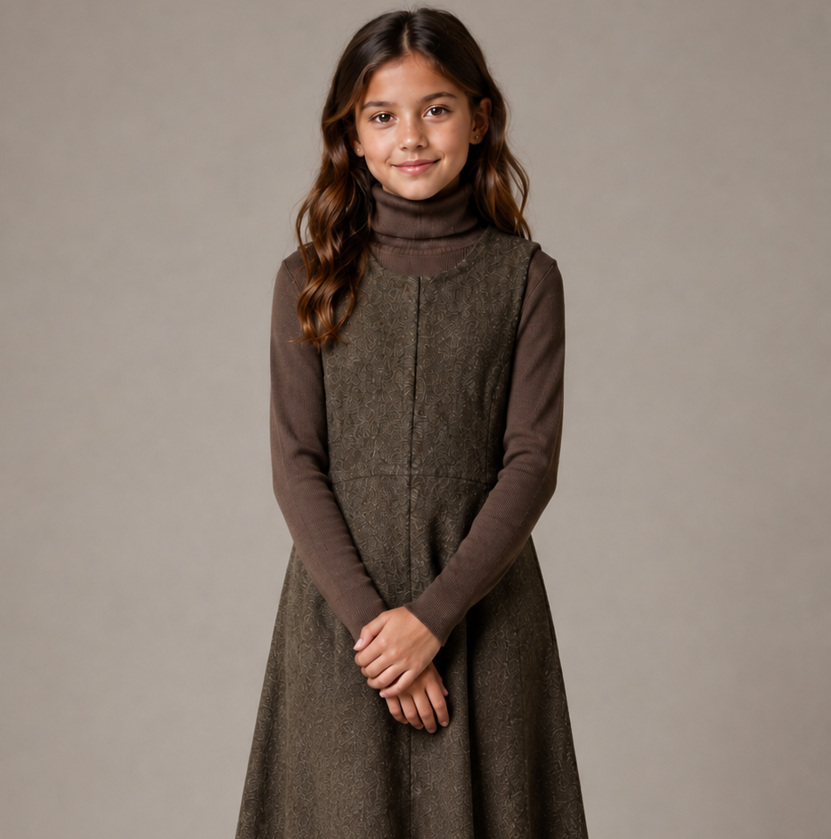 Sweet Threads Frayed Hem Tweed Pinafore Jumper