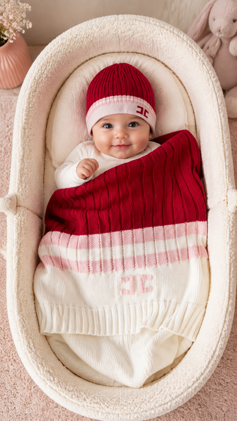 Elisabetta Franchi Ribbed Knit Blanket With Hat