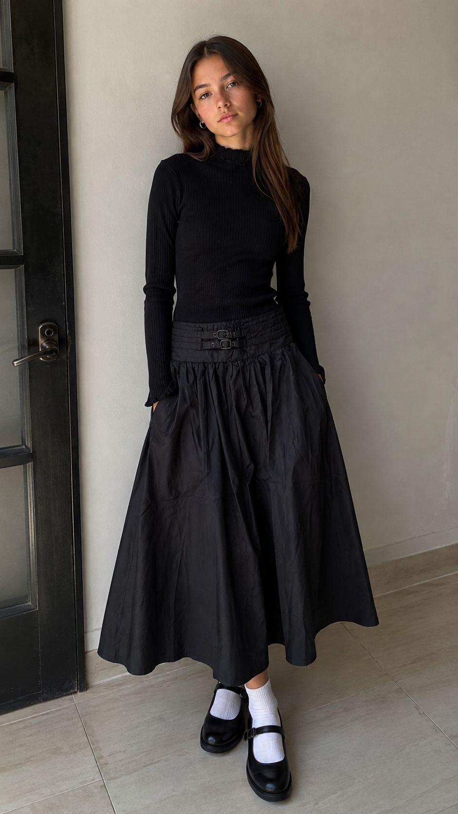Byke Black Taffeta Skirt Set