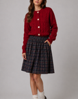 Tangerine Wool Checked Midi Skirt