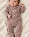 Lilette Mauve Stitched Graphic Velour Footie + Hat