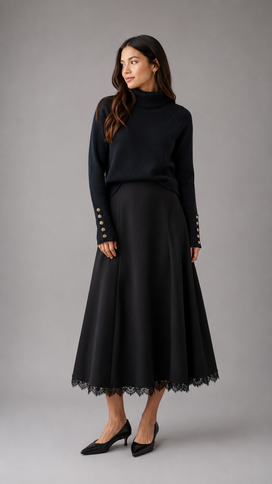 Hev And Bloom Black Turtleneck With Sleeve Buttons