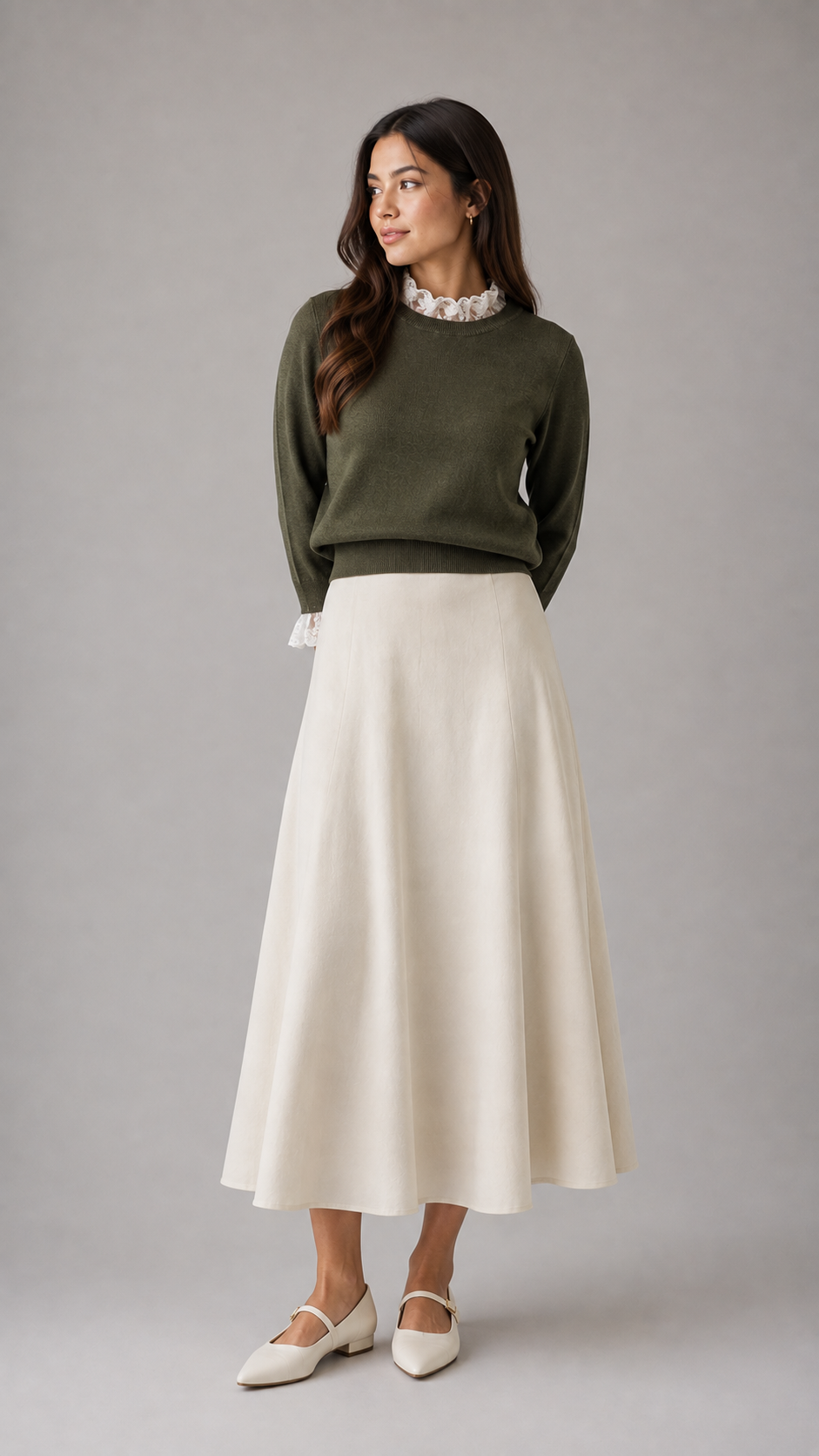 Hev And Bloom Olive Lace Neck Knit Top