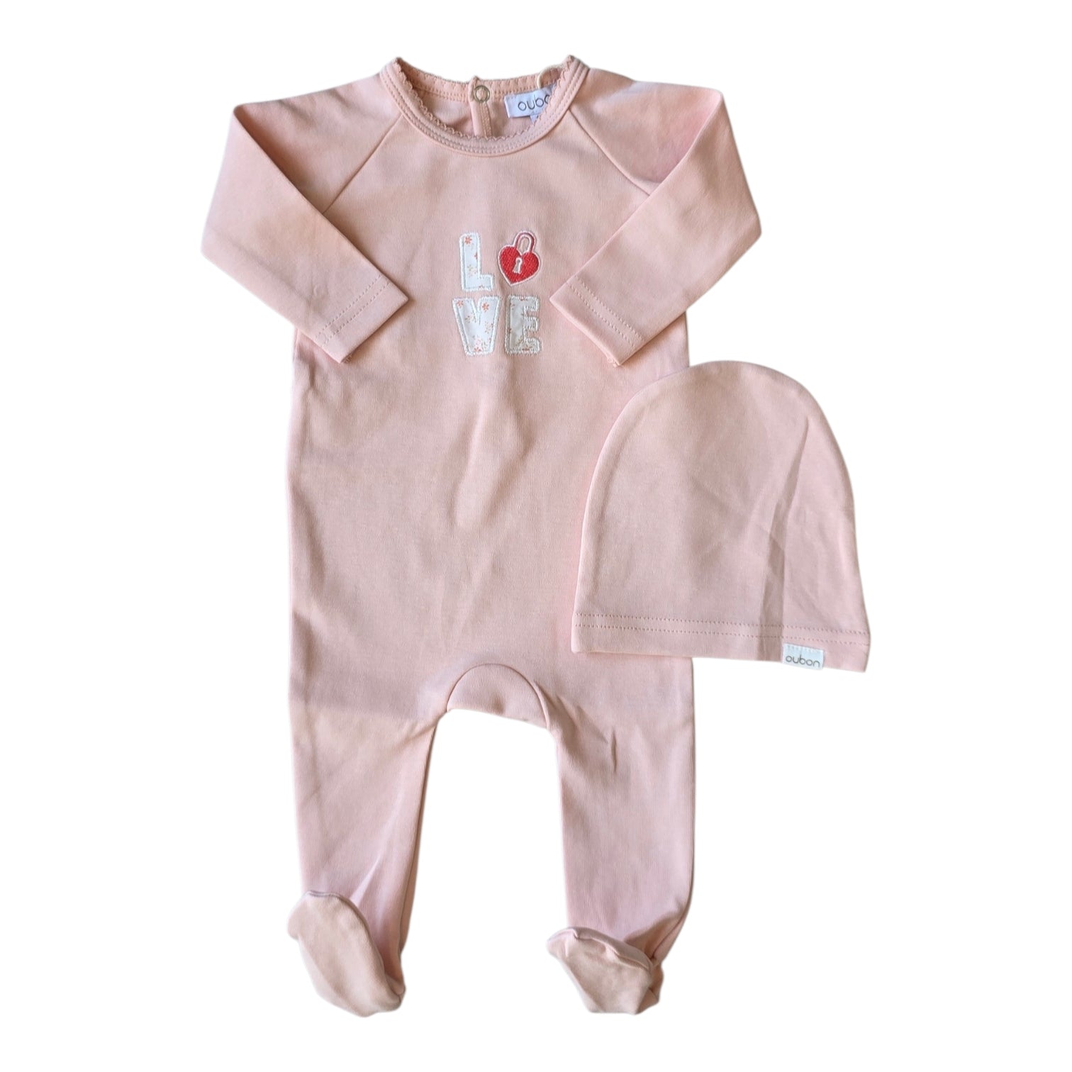 Oubon Pink Love Patchwork Footie + Hat