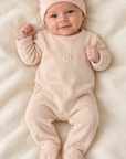 Lilette Pale Pink Velour Gingham Bunny Footie + Hat