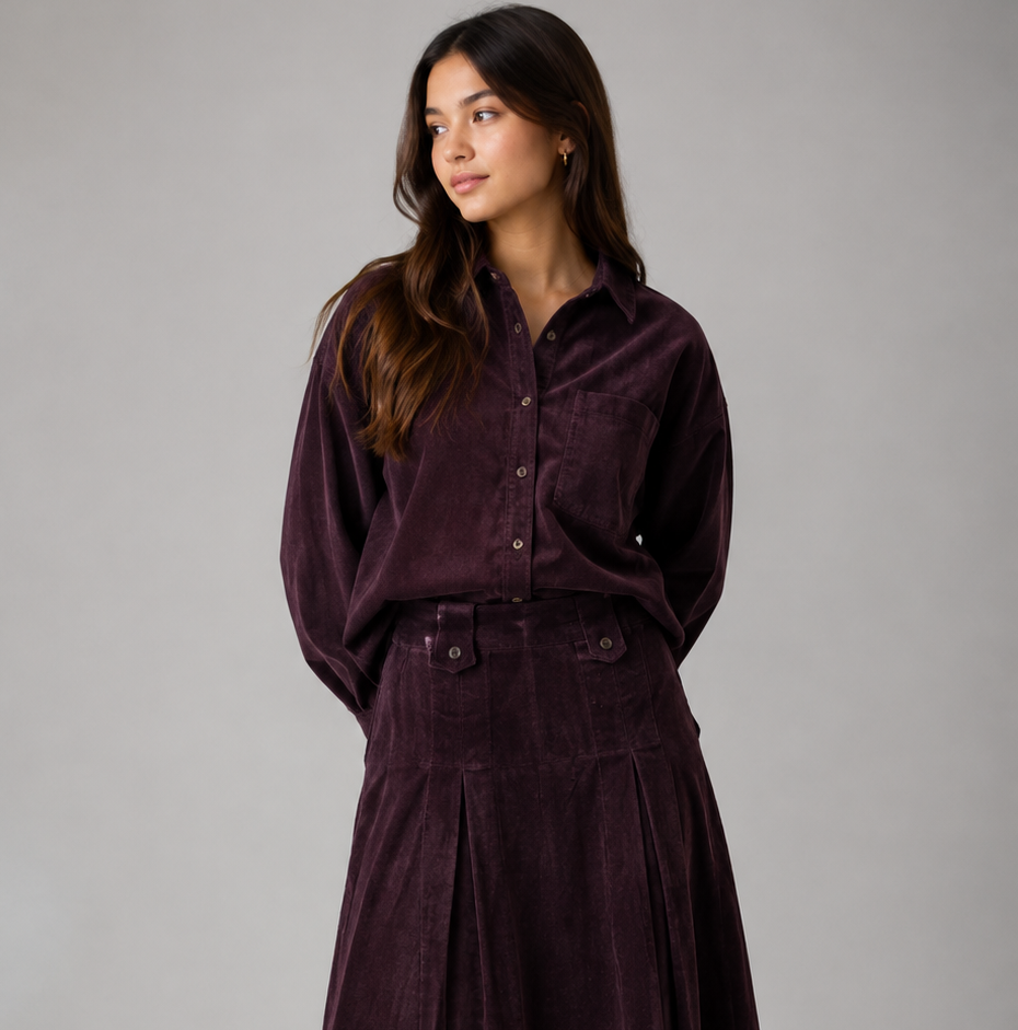 Degree Burgundy Front Pocket Detail Corduroy Skirt