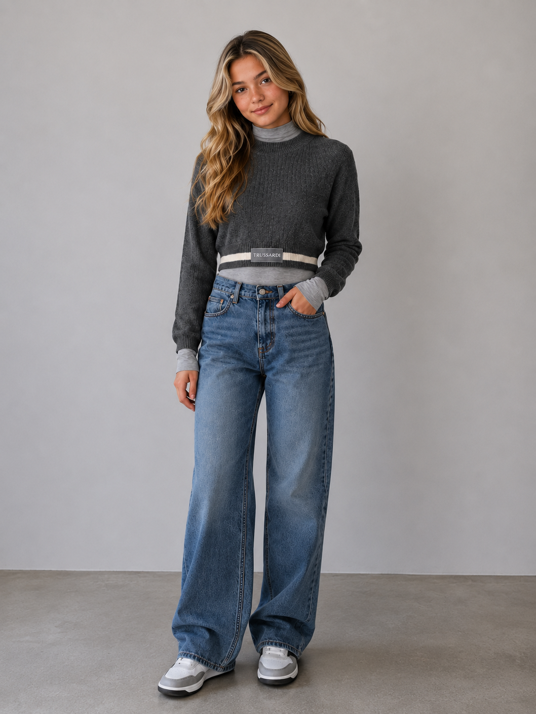Trussardi Grey Logo Waist Sweater