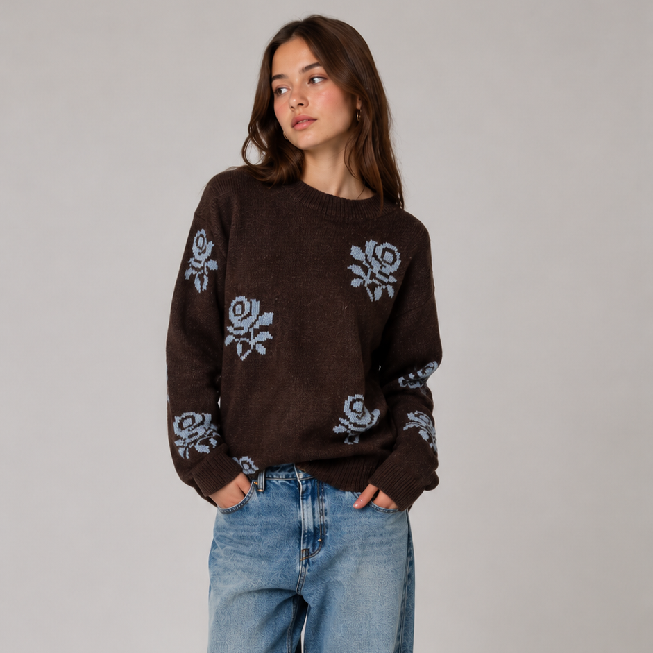 Tangerine Floral Motif Sweater