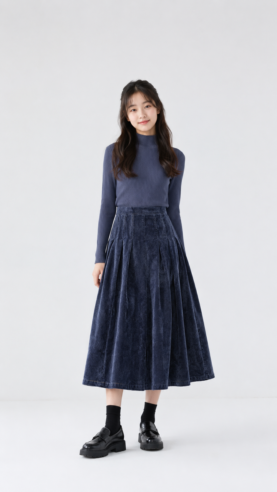 Hev And Bloom Dusty Blue Corduroy Pleat Skirt