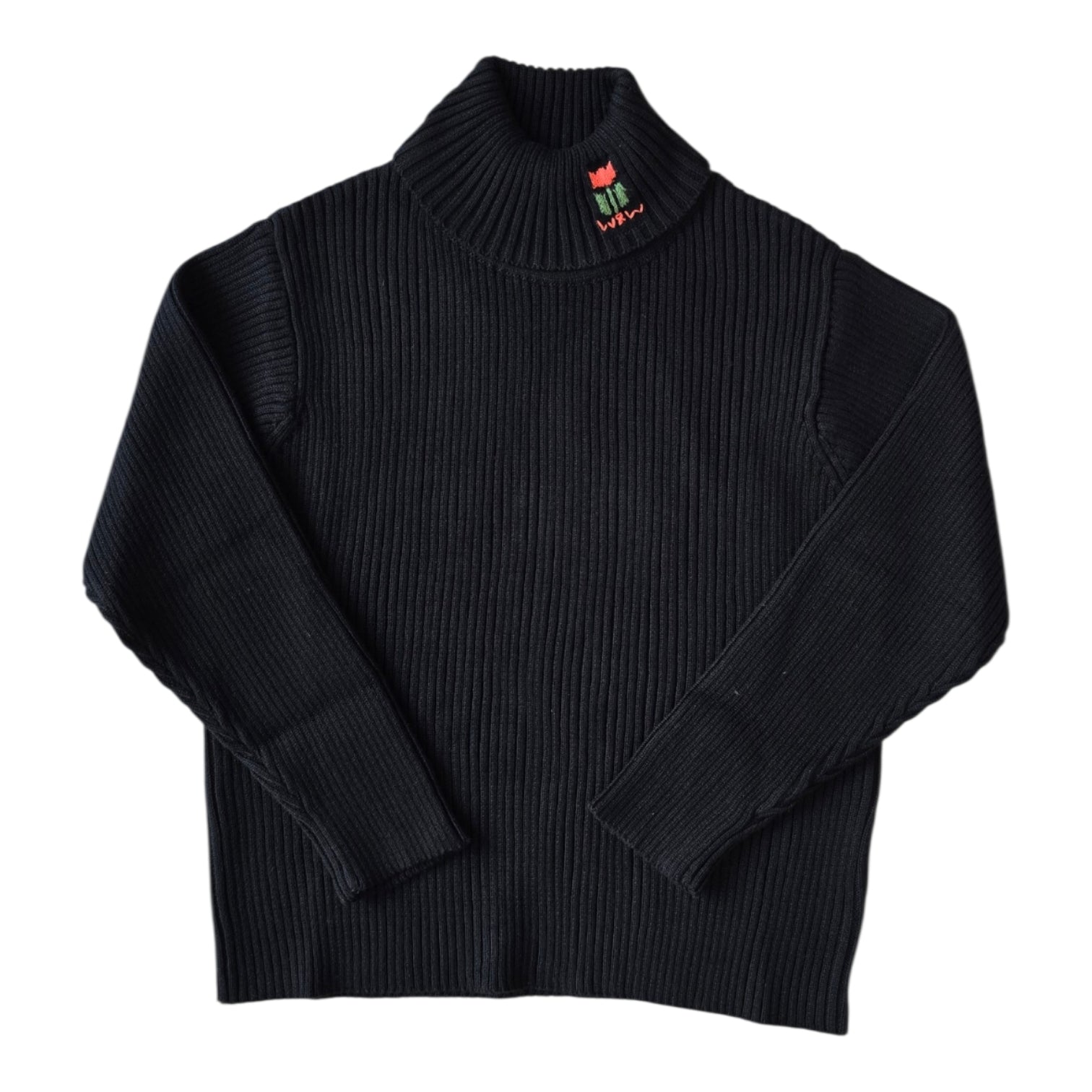 Wander And Wonder Black Embroidered Neck Turtleneck