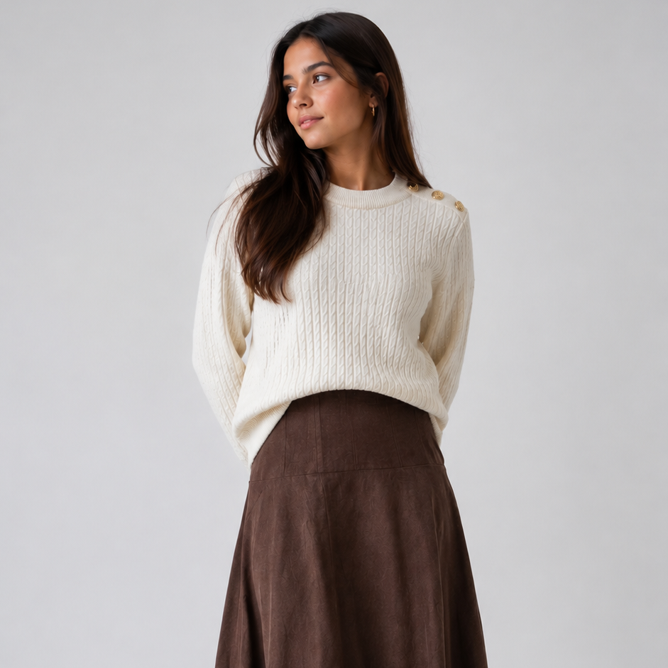 Degree Brown Topstitched Suede Skirt