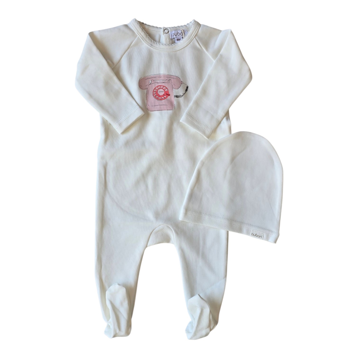 Oubon Pink Phone Print Footie + Hat
