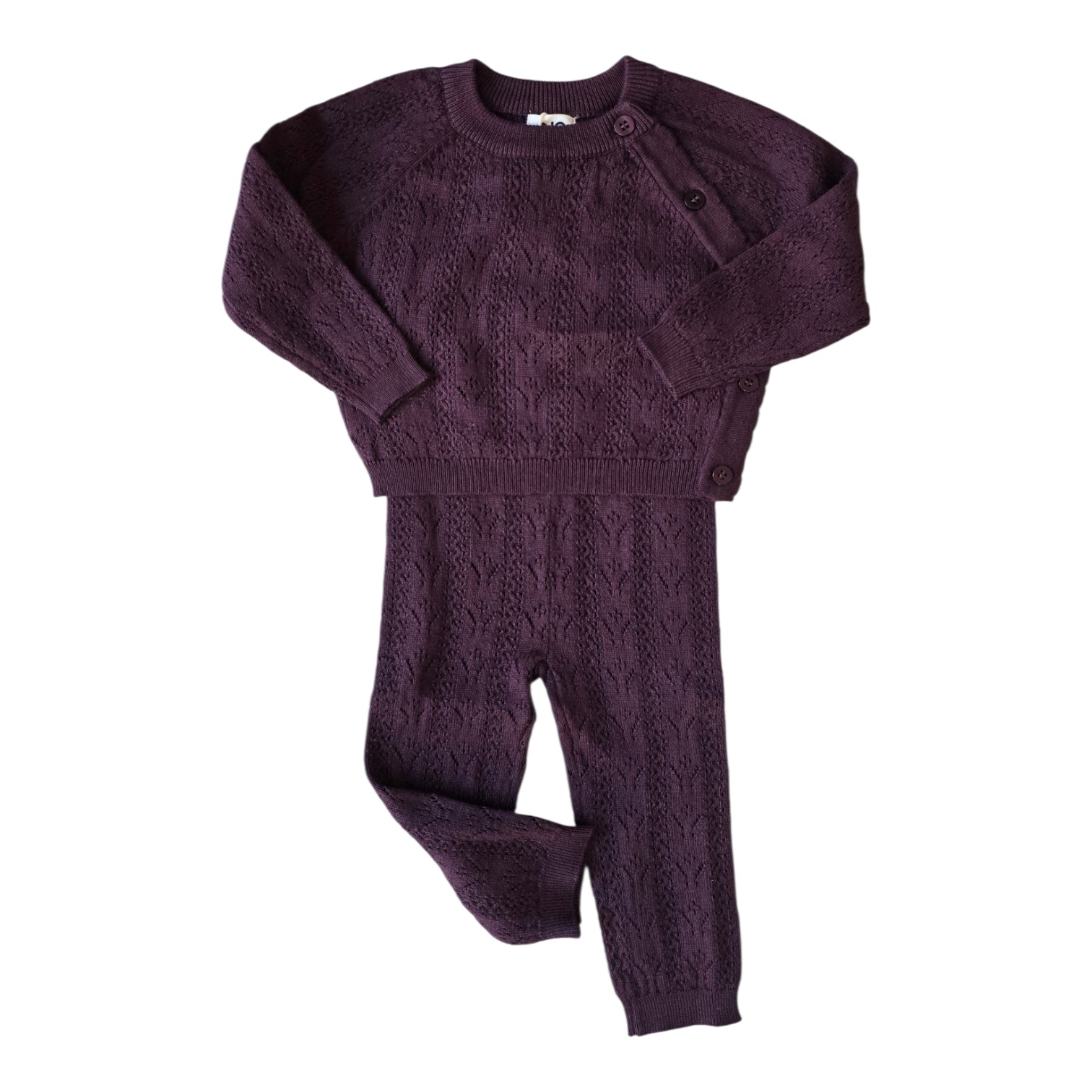 Noma Plum Pointelle Knit Set With Side Buttons