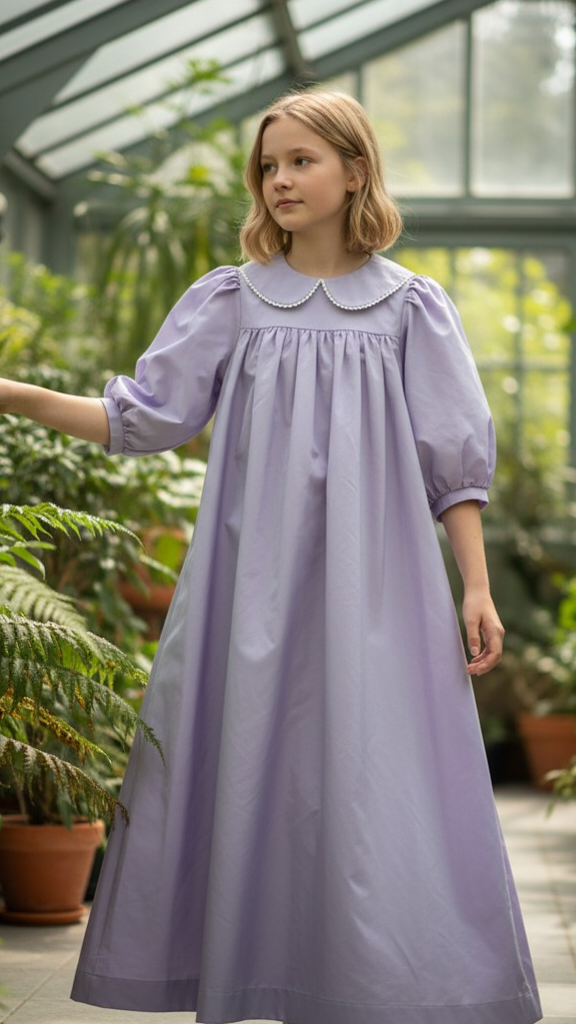 Jouet Lilac Gown With Crochet Trim Collar